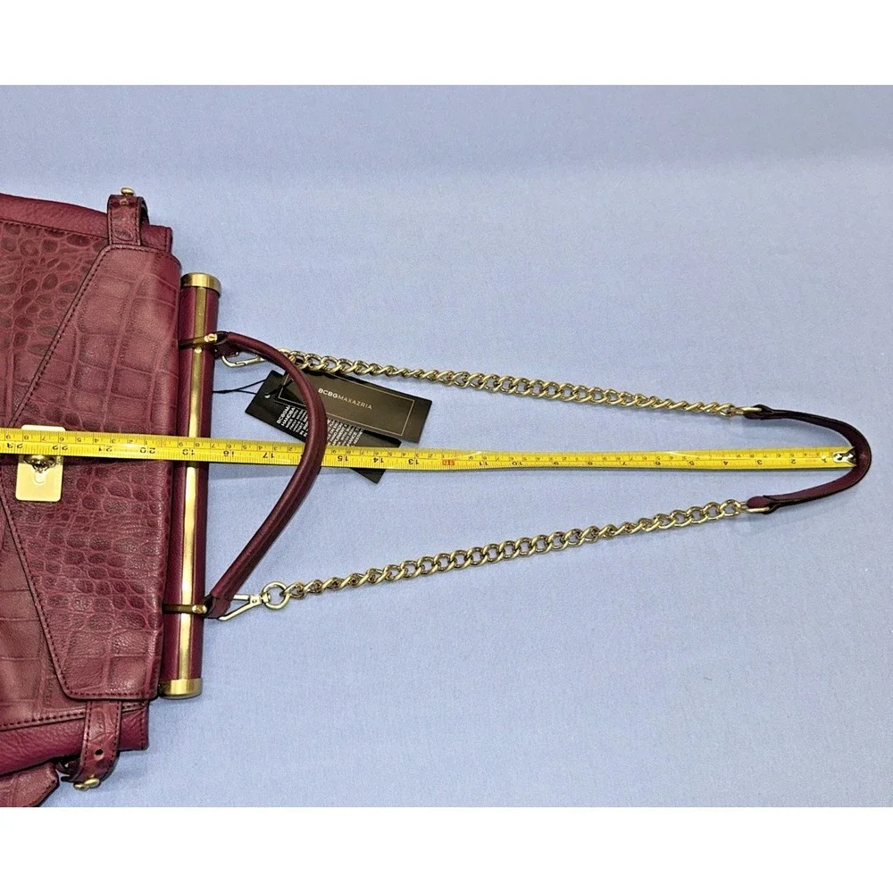 BCBGmaxazria Milano Genuine Leather Satchel Shoulder Bag Merlot Gold Hardware